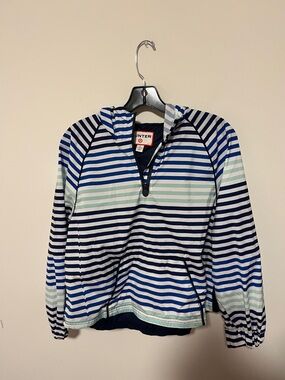 Hunter Blue, White & Mint Striped Pullover Jacket